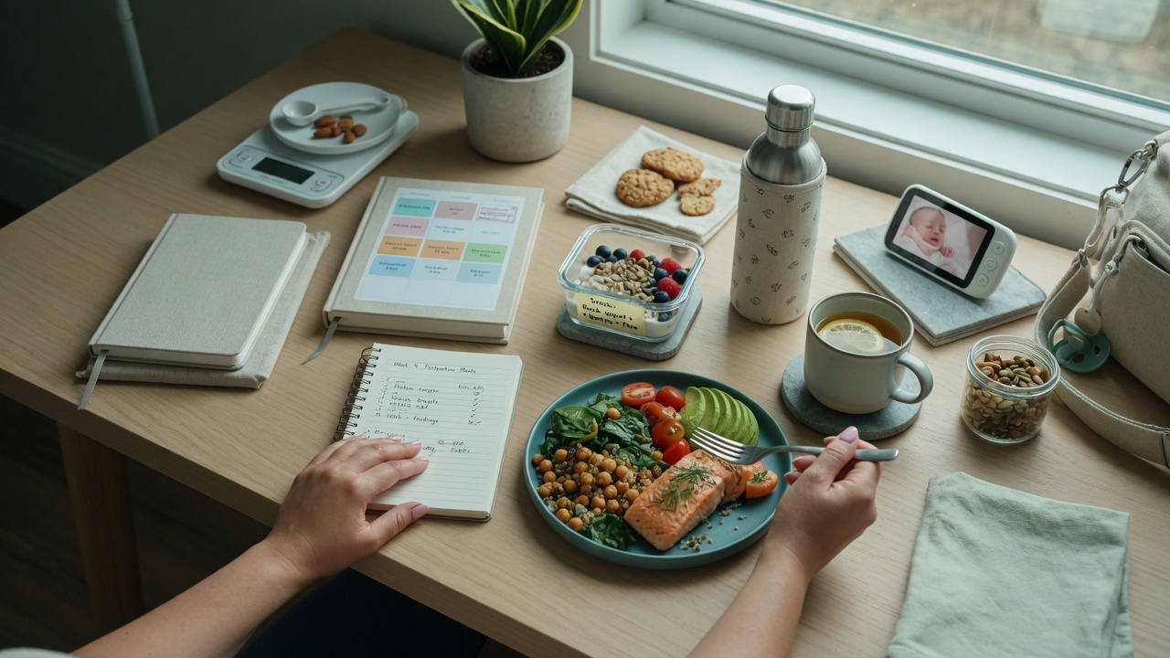 postpartum diet plan to lose weight: practical weekday scene for a packed calendar